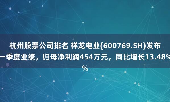 杭州股票公司排名 祥龙电业(600769.SH)发布一季度业绩，归母净利润454万元，同比增长13.48%